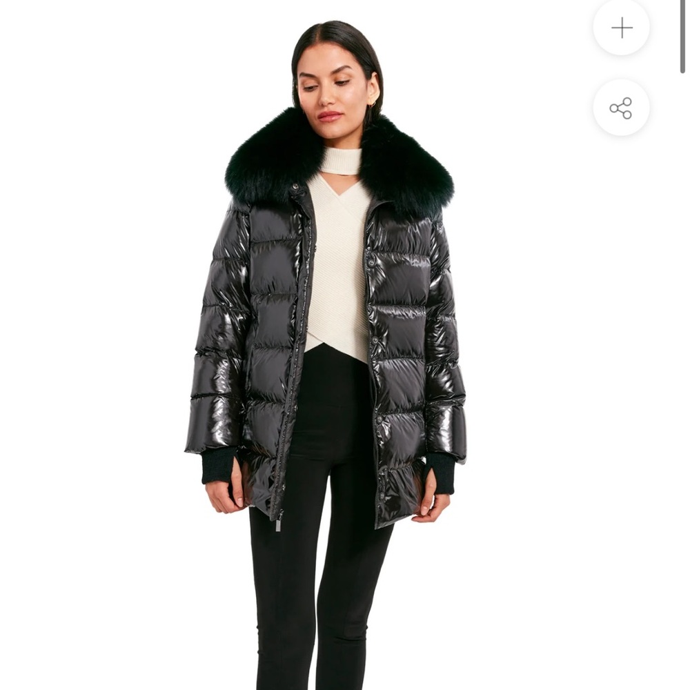Dawn Levy Vanessa Glossy Black Puffer Jacket with Fur Trim